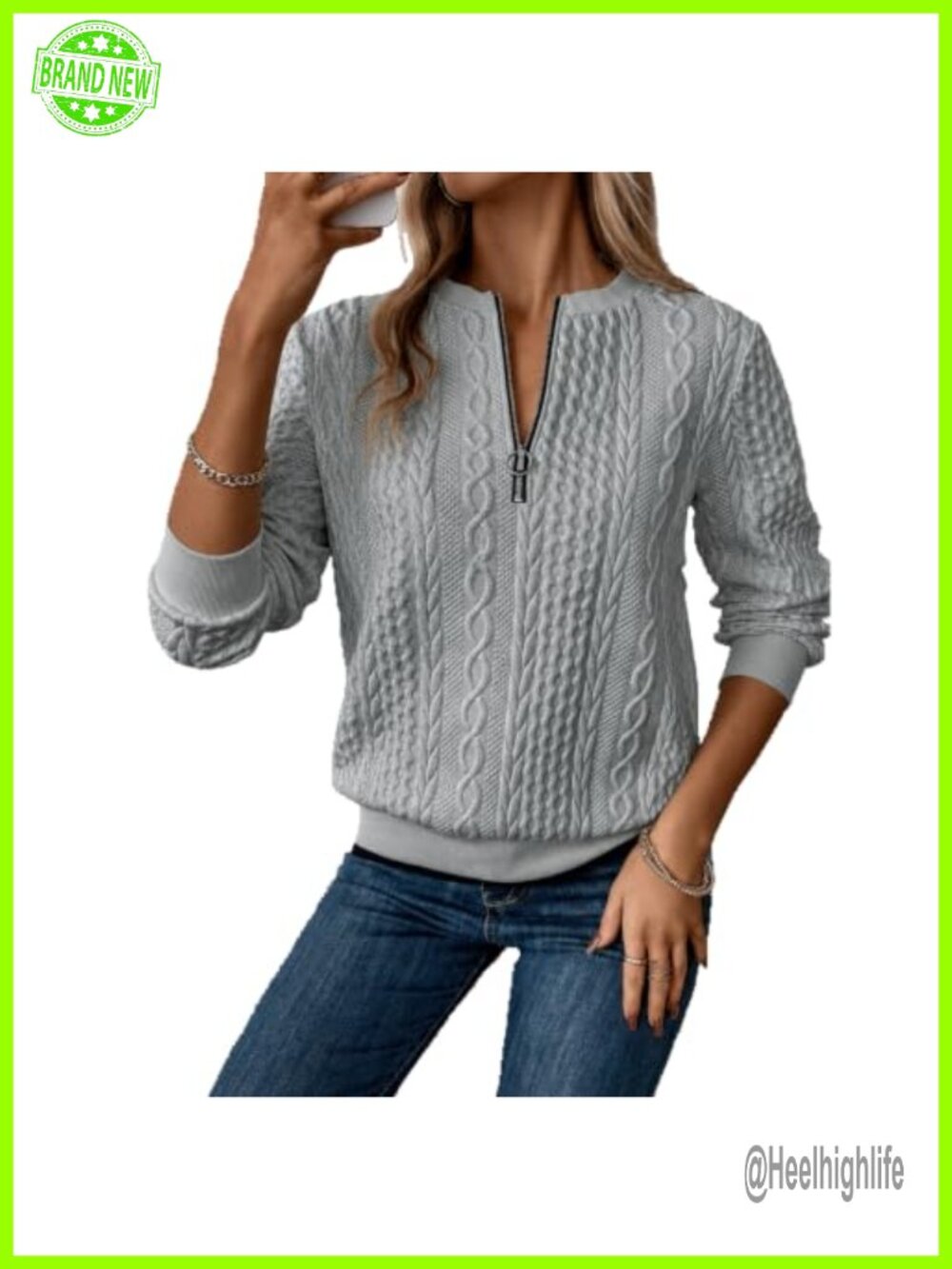 XNC Womens Quarter Zip Long Sleeve Textured Pullover Sweatshirt Casual Fall